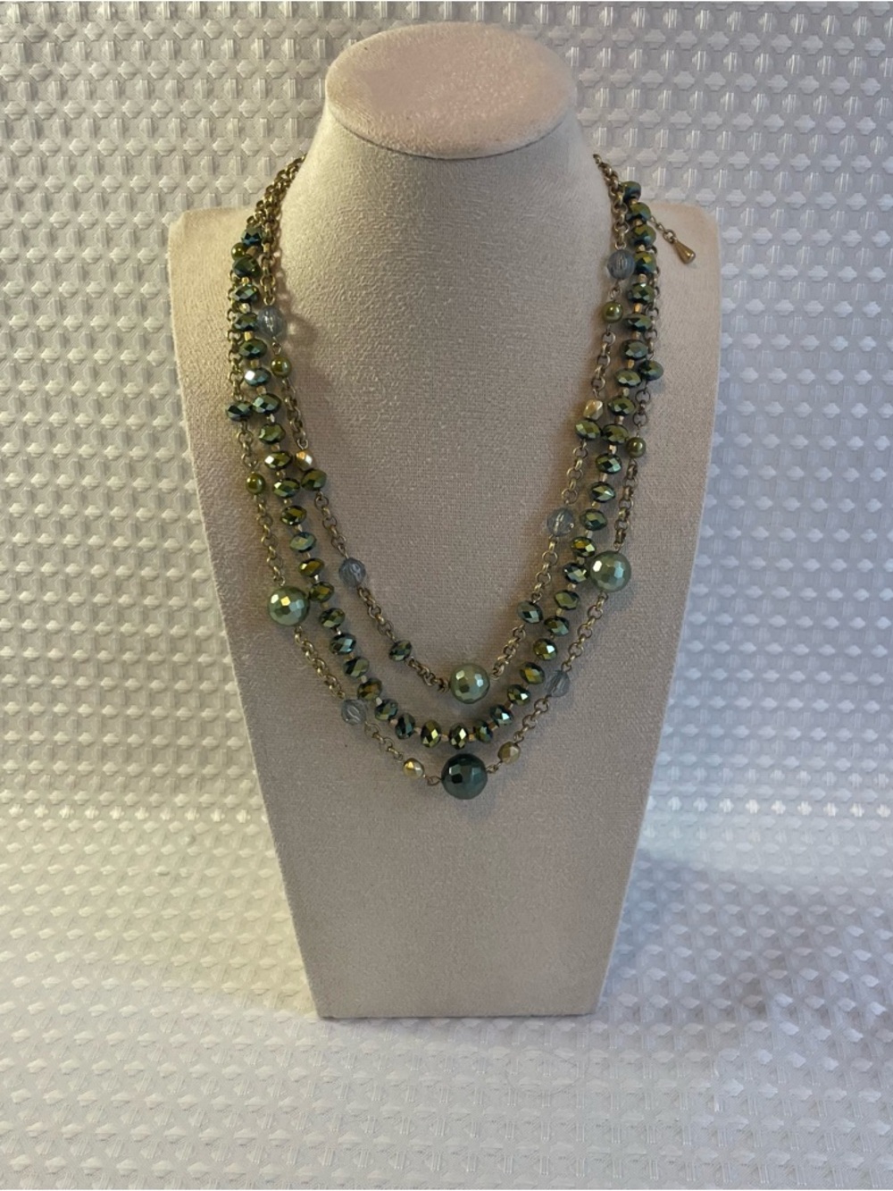 Lia Sophia Vintage Multi-Strand Green Gold‎ Tone Crystal Bead Necklace